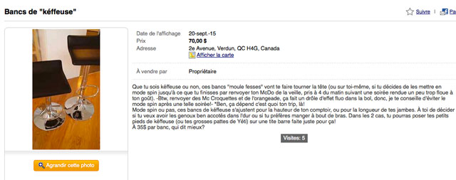 Annonces Kijiji insolites 2015