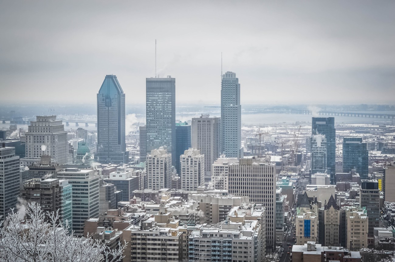 Montreal downtown in snow