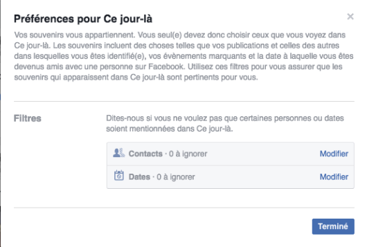 Préférences ce jour là souvenirs Facebook