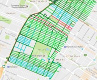 Le 15 décembre 2016 à 9h, soit trois nuits après la tempête du 12, trois secteurs (en bleu) attendent toujours une planification de chargement de neige, alors que le reste de l’arrondissement a déjà un côté au moins de chargé (en vert). 