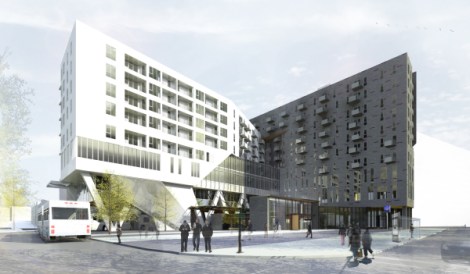 Les esquisses du projet de logements sociaux font voir les deux tours au-dessus de la station Rosemont.