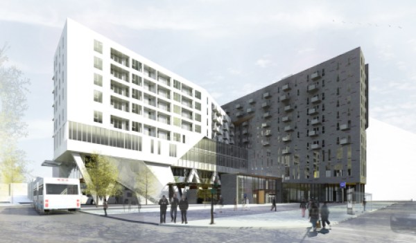 Les esquisses du projet de logements sociaux font voir les deux tours au-dessus de la station Rosemont.