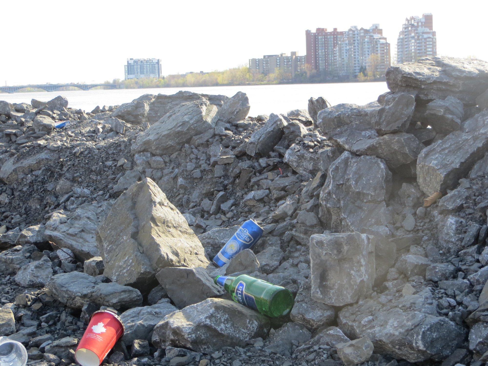 Détritus berge rivière des Prairies