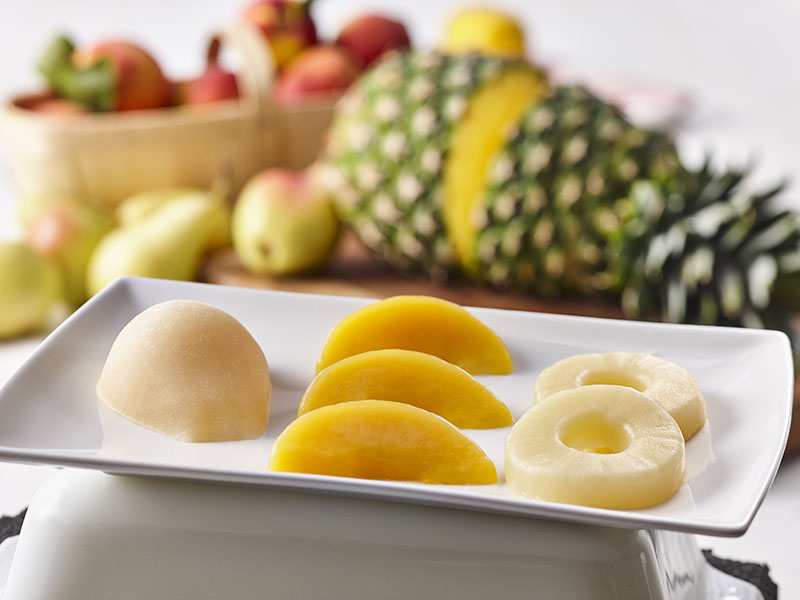 Un plateau de fruits détexturés