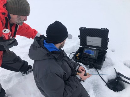 Wojtek et son frère Daniel essaient de repérer des poissons.