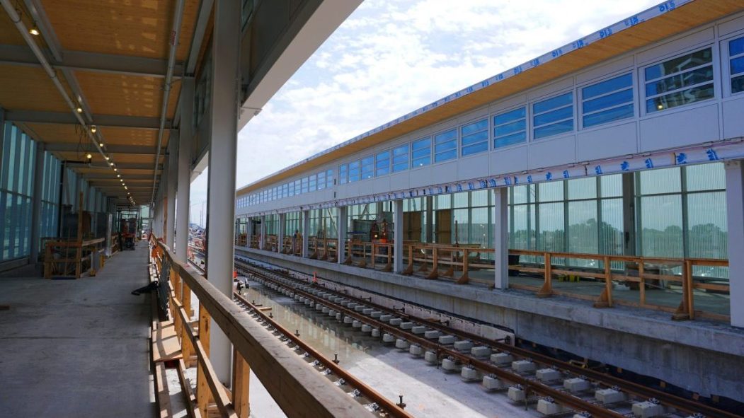 Les travaux de la station Île-des-Sœurs du REM.