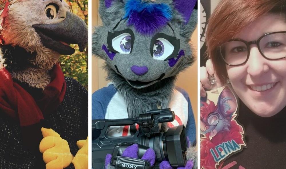 Les furries Flloyd The Bird (Étienne Charbonneau), Clay (Mya Arcato) et Léa Kelly avec un médaillon de Leyna The Nerdy Bat.