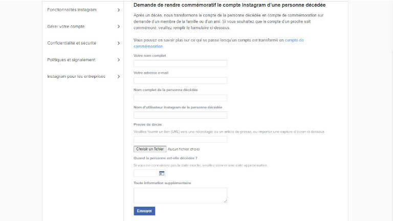 transformation compte Instagram en compte commémoratif commémoration personne décédée