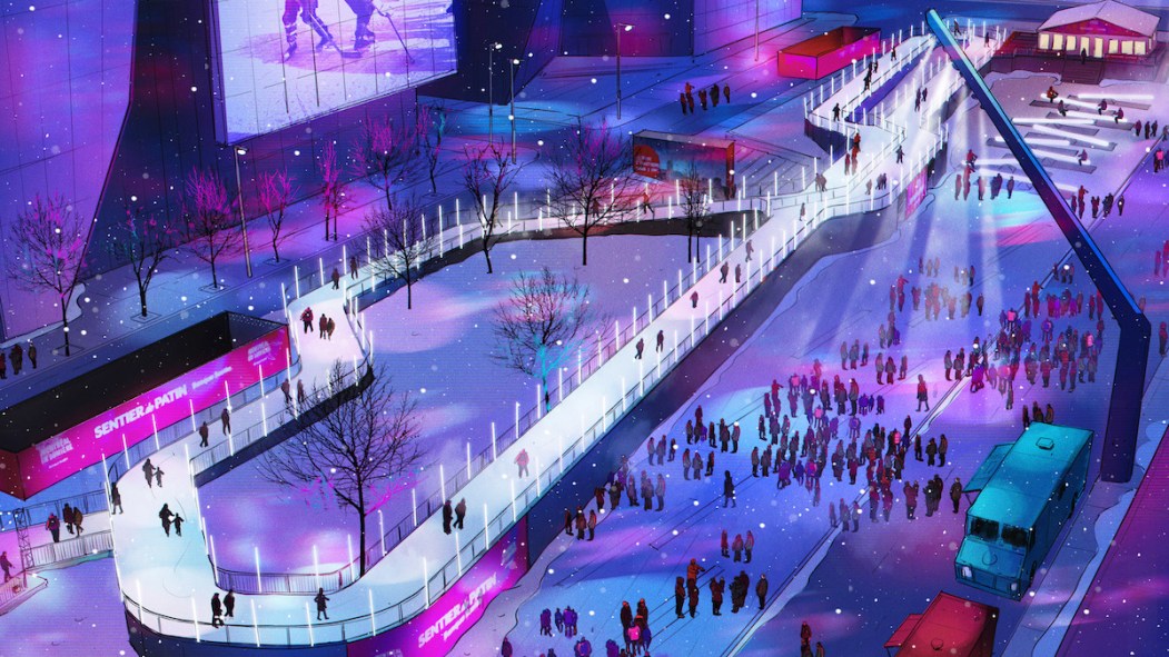 Une image du nouveau sentier de patin du festival 2022 de Montréal en Lumière, à la place des Festivals.