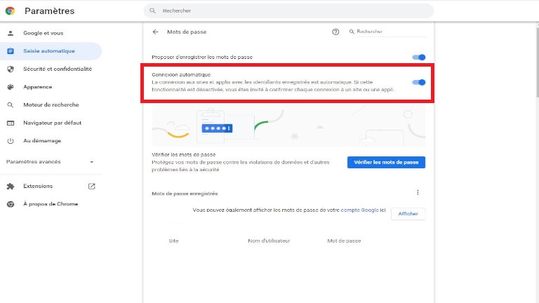 désactiver saisie automatique connexion informations personnelles google chrome ordinateur