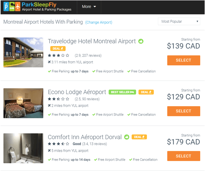 Trouver un stationnement dans plusieurs aéroports chambres hôtel