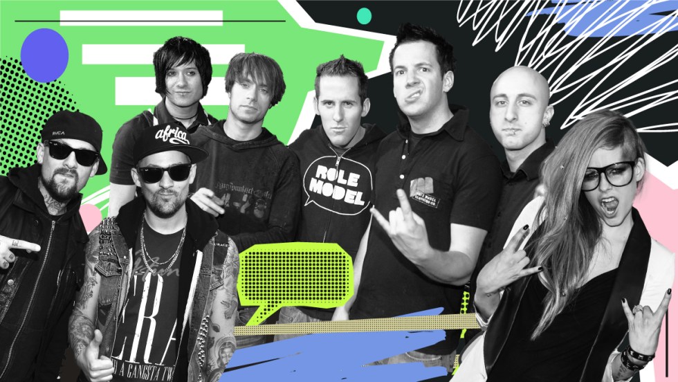 De gauche à droite : Good Charlotte, Simple Plan et Avril Lavigne ont marqué le début des années 2000 avec leur pop-punk.