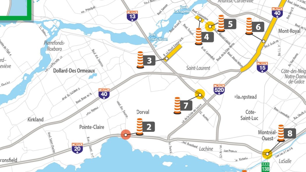 Les chantiers routiers de l'ouest de l'île de Montréal