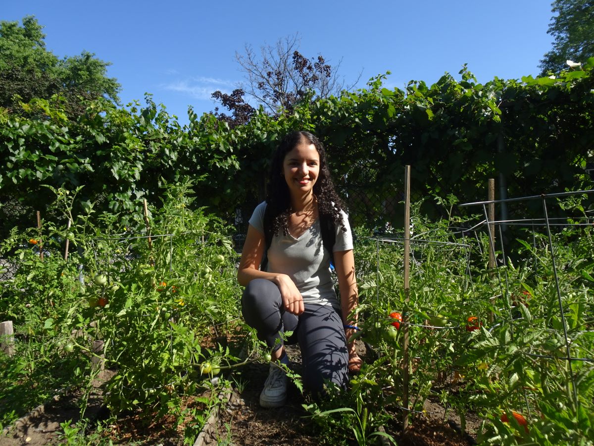 Sarah Boutarfa au jardin communautaire du pavillon Wilfrid-Bastien.