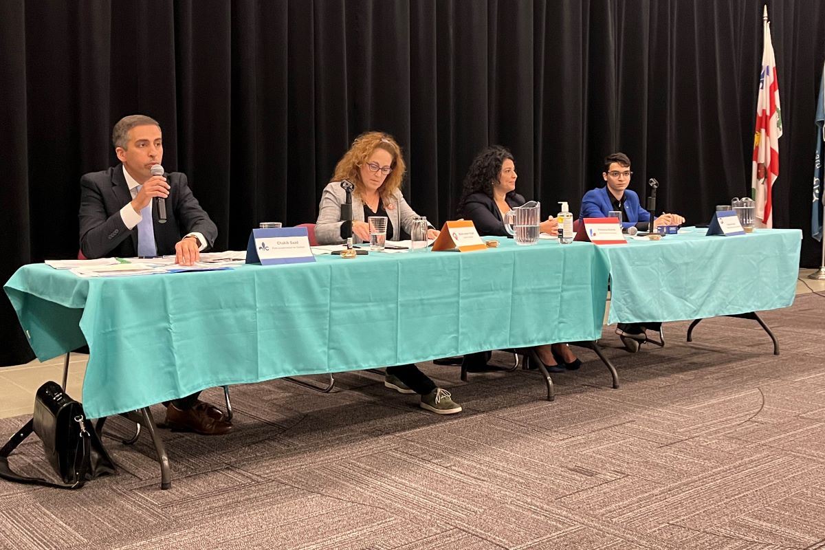 Chakib Saad (PCQ), Marie-Josée Forget (QS), Filomena Rotiroti (PLQ) et Yastene Adda (PQ)
