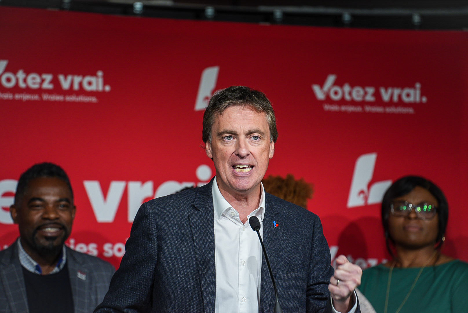 Marc Tanguay lors du point de presse des candidats libéraux de l'est de Montréal.