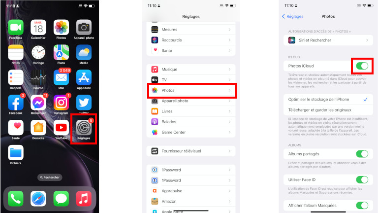 Comment activer sauvegarde photo iCloud iPhone iPad