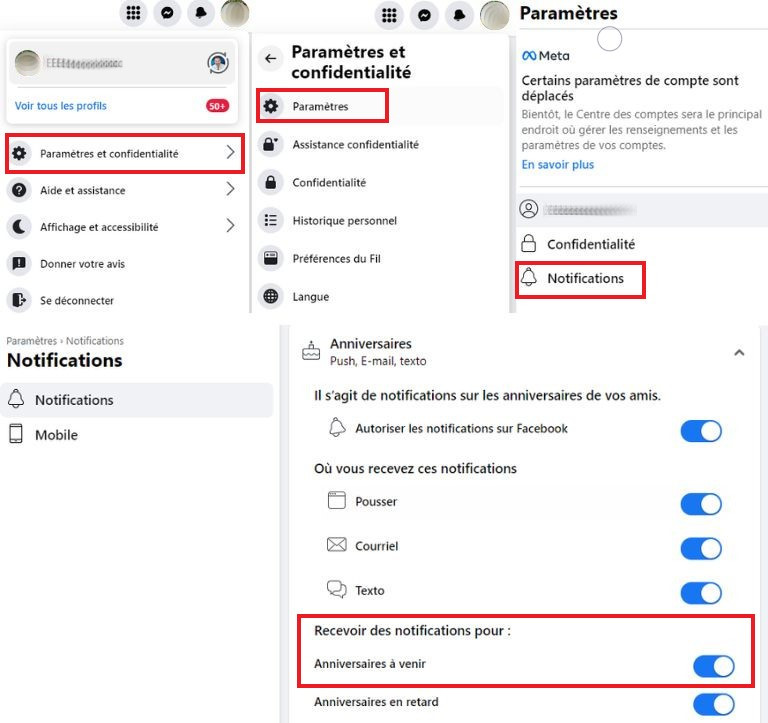 marche à suivre activation notification anniversaire facebook ordinateur