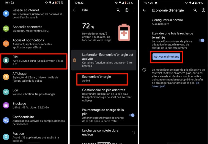 Android économie énergie