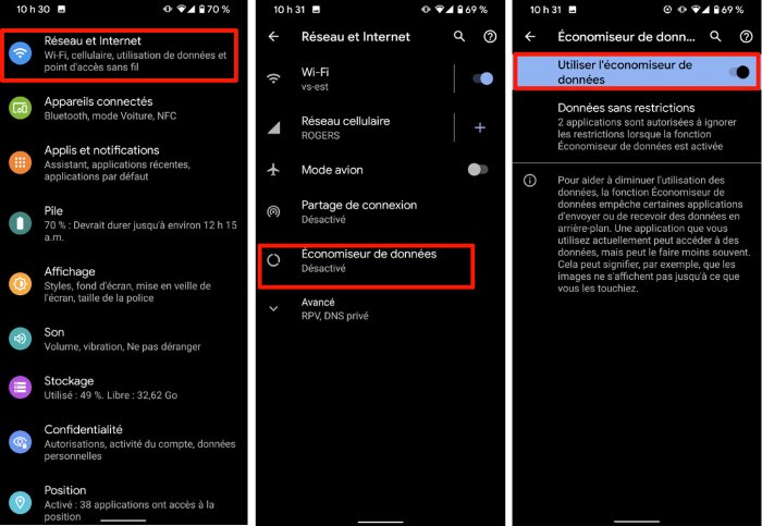 Android éconoiseur données
