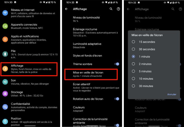 Android veille écran téléphone