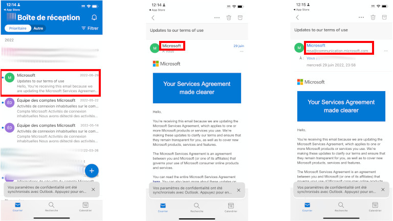 comment regarder adresse expéditeur Outlook iOS