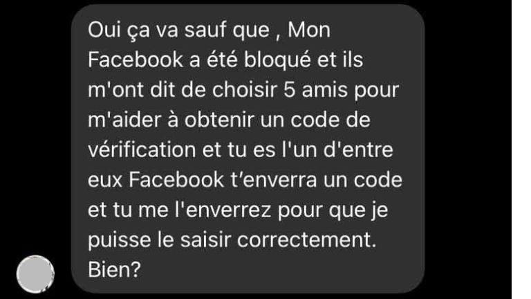 aperçcu du  message frauduleux