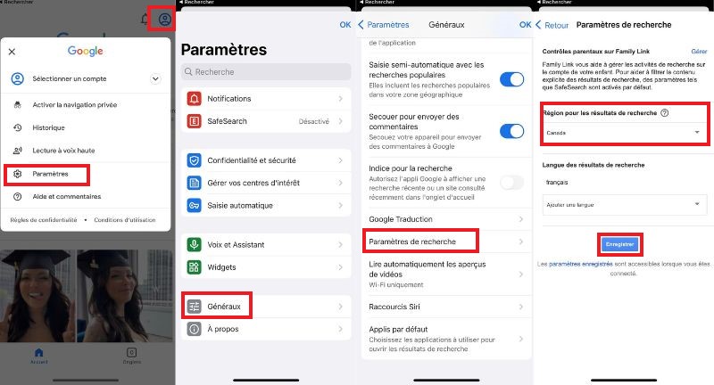 comment changer région géographique iOS