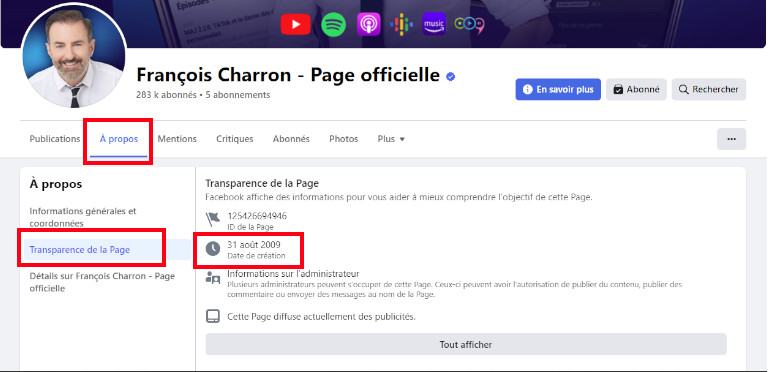 Facebook date création d'une page