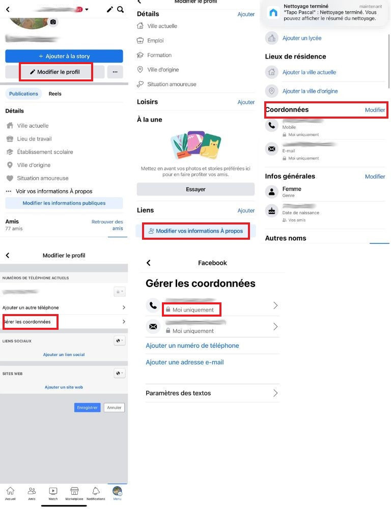 marche èa suivre masquer information mobile facebook