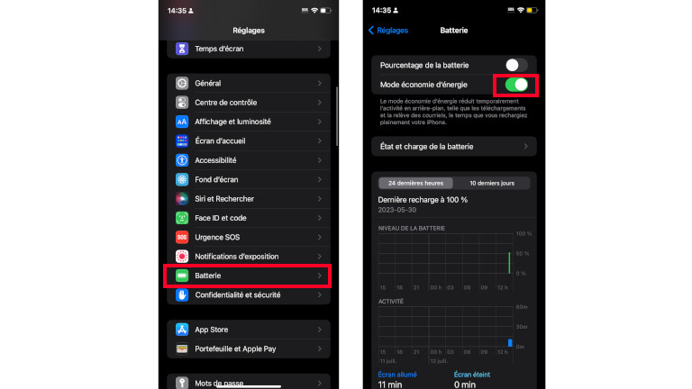 Activer moe économie énergie iPhone