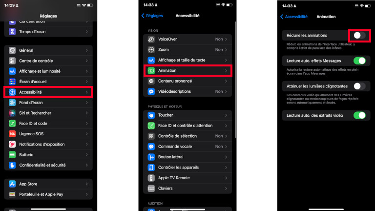 Réduire animation iPhone