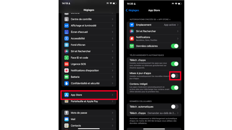 Désactiver mises à jour automatiques iOS 14 iPhone