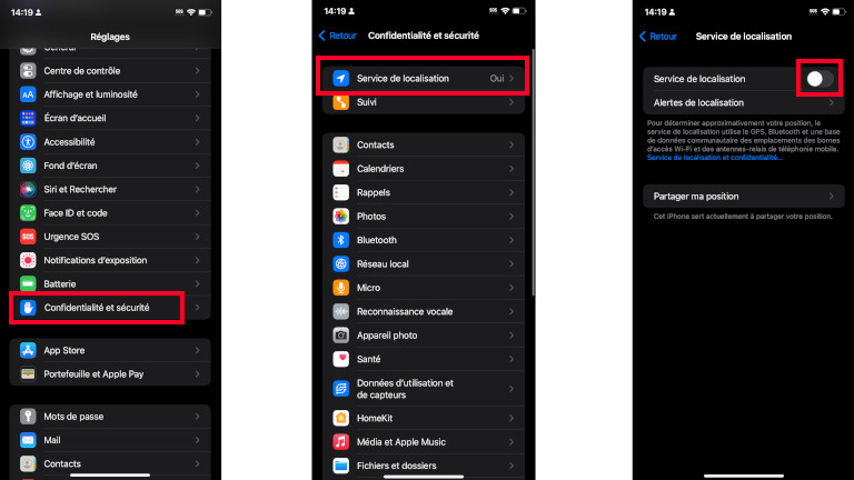 iPhone désactiver localisation applications