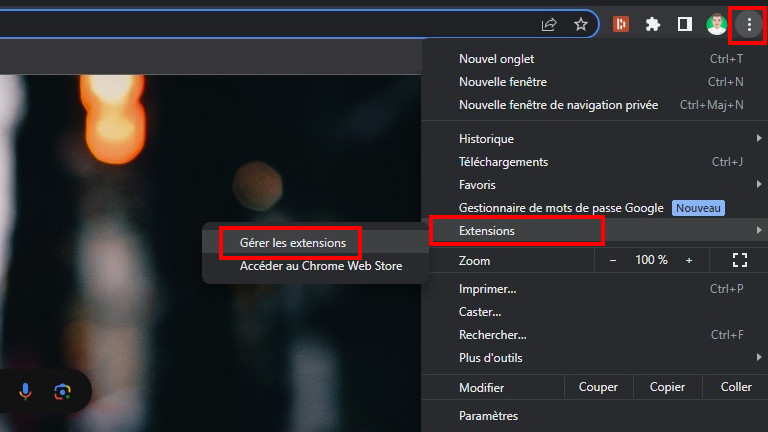 Gérer extension Google CHrome