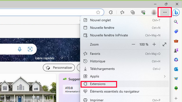 Gestion extension navigateur web Microsoft Edge